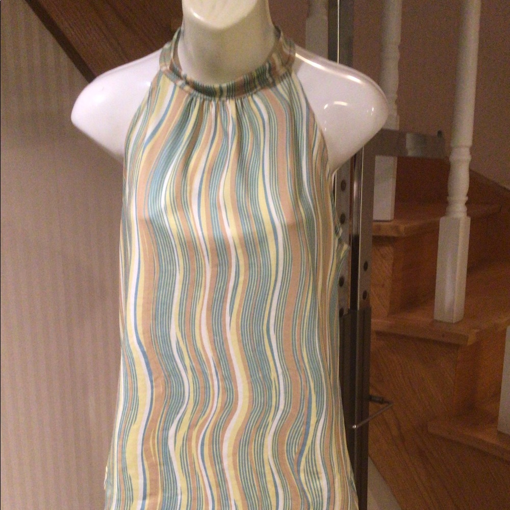 Blue subtle stripe flirty silky knit top NWOT
